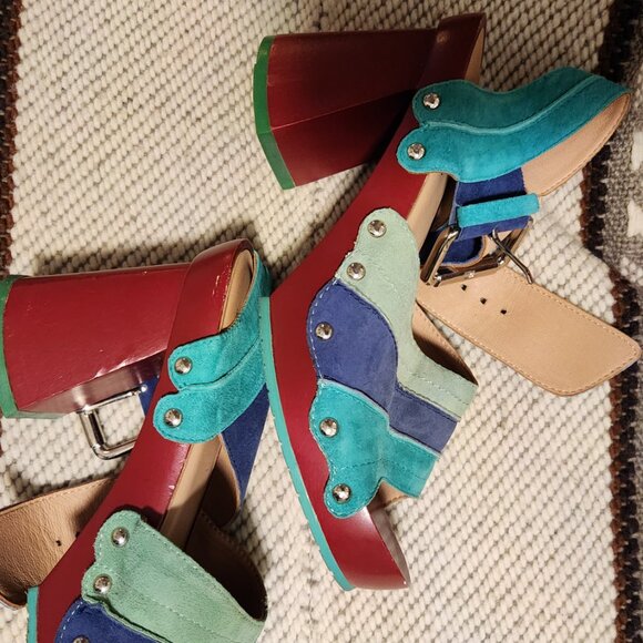 Fluevog open-toes sandals on platform 6 US size (Peru) suede multicolor - Picture 2 of 5